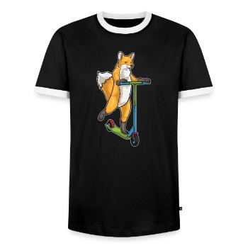 Fuchs Tretroller - Männer Kontrast-T-Shirt - Schwarz/Weiß - Vorne - AI Model Female 172 light (172cm) & AI Model Male 178 light (178cm)