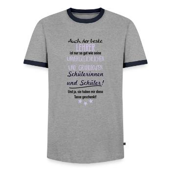 Bester Lehrer Tasse - Männer Kontrast-T-Shirt - Grau/Navy  - Vorne - AI Model Female 172 light (172cm) & AI Model Male 178 light (178cm)