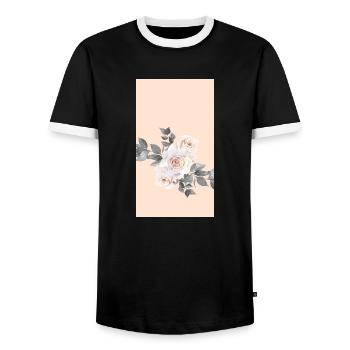 Pastellfarbe Hautton Rosen Grau Blätter Blumen - Männer Kontrast-T-Shirt - Schwarz/Weiß - Vorne - AI Model Female 172 light (172cm) & AI Model Male 178 light (178cm)