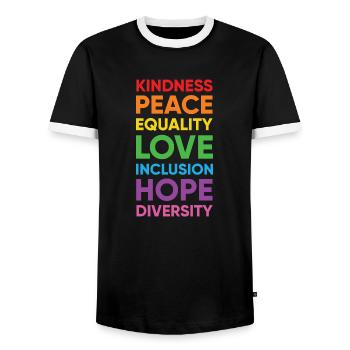 Human Peace Equality Kindness Diversity - Männer Kontrast-T-Shirt - Schwarz/Weiß - Vorne - AI Model Female 172 light (172cm) & AI Model Male 178 light (178cm)