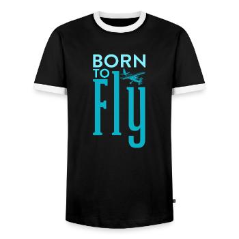 Born to Fly Pilot Aviation - Männer Kontrast-T-Shirt - Schwarz/Weiß - Vorne - AI Model Female 172 light (172cm) & AI Model Male 178 light (178cm)