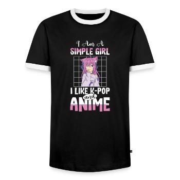 I Am A Simple Girl I Like K-Pop And Anime - Männer Kontrast-T-Shirt - Schwarz/Weiß - Vorne - AI Model Female 172 light (172cm) & AI Model Male 178 light (178cm)