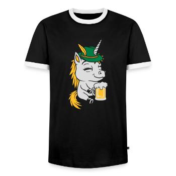 Party Einhorn Bier trinken - Männer Kontrast-T-Shirt - Schwarz/Weiß - Vorne - AI Model Female 172 light (172cm) & AI Model Male 178 light (178cm)