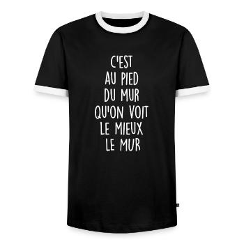 c est au pied du mur qu on voit le mieux le mur - T-shirt contrasté Homme - noir/blanc - Devant - AI Model Female 172 light (172cm) & AI Model Male 178 light (178cm)