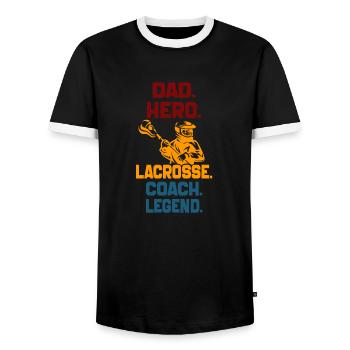 Dad Hero Lacrosse Coach Legend Sports Dad Vintage - Men's Ringer Shirt - black/white - Front - AI Model Female 172 light (172cm) & AI Model Male 178 light (178cm)