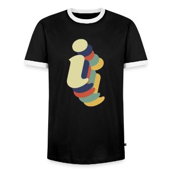 Lettre i rétro - T-shirt contrasté Homme - noir/blanc - Devant - AI Model Female 172 light (172cm) & AI Model Male 178 light (178cm)