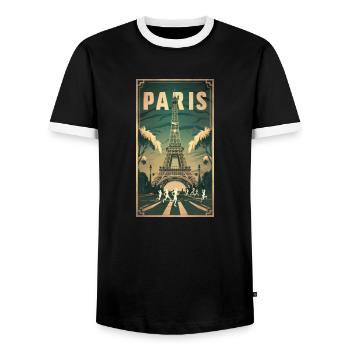 Paris | France | Sports Competition | 2024 | - Men's Ringer Shirt - black/white - Front - AI Model Female 172 light (172cm) & AI Model Male 178 light (178cm)
