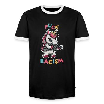 Liebe und Freiheit, Einigkeit, Diversität - Männer Kontrast-T-Shirt - Schwarz/Weiß - Vorne - AI Model Female 172 light (172cm) & AI Model Male 178 light (178cm)