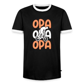 Bicycle Grandpa Mountain Bike - Men's Ringer Shirt - black/white - Front - AI Model Female 172 light (172cm) & AI Model Male 178 light (178cm)