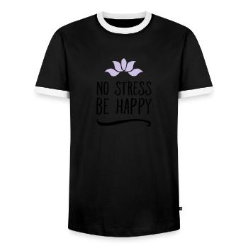 No Stress - Be Happy - Männer Kontrast-T-Shirt - Schwarz/Weiß - Vorne - AI Model Female 172 light (172cm) & AI Model Male 178 light (178cm)