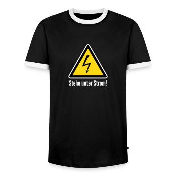 Vorsicht: Stehe unter Strom! - Männer Kontrast-T-Shirt - Schwarz/Weiß - Vorne - AI Model Female 172 light (172cm) & AI Model Male 178 light (178cm)