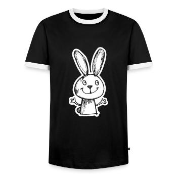 Rabbit Rabbit - Men's Ringer Shirt - black/white - Front - AI Model Female 172 light (172cm) & AI Model Male 178 light (178cm)
