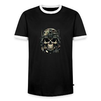 Soldier's Legacy: Camo Skull - Men's Ringer Shirt - black/white - Front - AI Model Female 172 light (172cm) & AI Model Male 178 light (178cm)