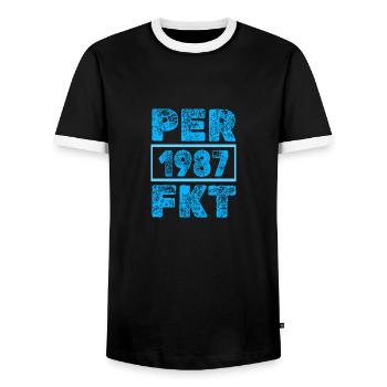 Perfektioniert 1987 - Männer Kontrast-T-Shirt - Schwarz/Weiß - Vorne - AI Model Female 172 light (172cm) & AI Model Male 178 light (178cm)