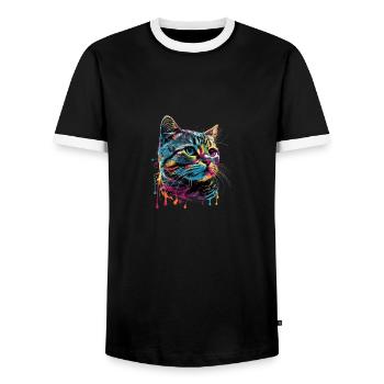 Colorful American Shorthair Cat Gaze - Männer Kontrast-T-Shirt - Schwarz/Weiß - Vorne - AI Model Female 172 light (172cm) & AI Model Male 178 light (178cm)