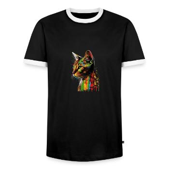 Abyssinian Cat Colorful Gaze - Männer Kontrast-T-Shirt - Schwarz/Weiß - Vorne - AI Model Female 172 light (172cm) & AI Model Male 178 light (178cm)