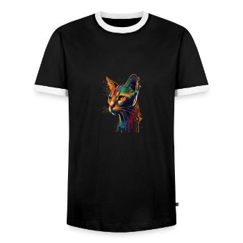Abyssinian Cat Colorful Gaze - Männer Kontrast-T-Shirt - Schwarz/Weiß - Vorne - AI Model Female 172 light (172cm) & AI Model Male 178 light (178cm)