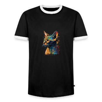 Abyssinian Cat Colorful Gaze - Männer Kontrast-T-Shirt - Schwarz/Weiß - Vorne - AI Model Female 172 light (172cm) & AI Model Male 178 light (178cm)