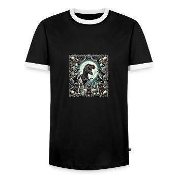 Dino Weihnachten T-Rex Katzen Ornamente - Männer Kontrast-T-Shirt - Schwarz/Weiß - Vorne - AI Model Female 172 light (172cm) & AI Model Male 178 light (178cm)