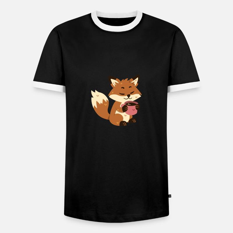 Fox drinks coffee - Men's Ringer Shirt - black/white