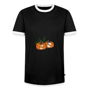 Thanksgiving Flirty Pumpkin Spice In The Woods - Men's Ringer Shirt - black/white - Front - AI Model Female 172 light (172cm) & AI Model Male 178 light (178cm)