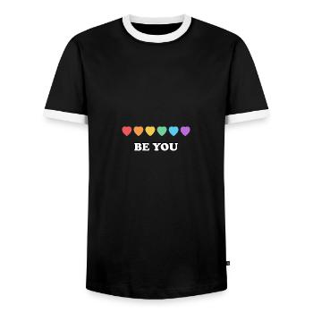 Be You Rainbow Hearts LGBT Pride - Men's Ringer Shirt - black/white - Front - AI Model Female 172 light (172cm) & AI Model Male 178 light (178cm)