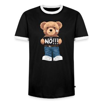 Nö mit Teddybär lustiger Comic für Neinsager - Männer Kontrast-T-Shirt - Schwarz/Weiß - Vorne - AI Model Female 172 light (172cm) & AI Model Male 178 light (178cm)