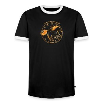 Chinesisches Neujahr 2026 | Jahr des Feuerpferdes  - Männer Kontrast-T-Shirt - Schwarz/Weiß - Vorne - AI Model Female 172 light (172cm) & AI Model Male 178 light (178cm)