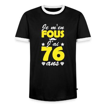 je m en fous j ai 76 ans / cadeau 76 ans - T-shirt contrasté Homme - noir/blanc - Devant - AI Model Female 172 light (172cm) & AI Model Male 178 light (178cm)