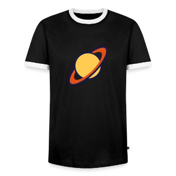 Planet Saturn (Cartoon) - Men's Ringer Shirt - black/white - Front - AI Model Female 172 light (172cm) & AI Model Male 178 light (178cm)