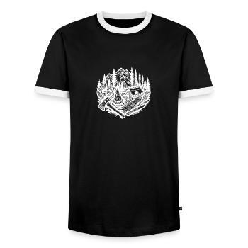 Nature Campfire Axe - Men's Ringer Shirt - black/white - Front - AI Model Female 172 light (172cm) & AI Model Male 178 light (178cm)