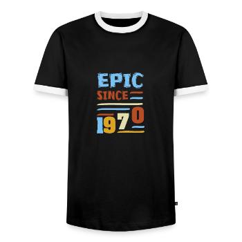 1970 - Männer Kontrast-T-Shirt - Schwarz/Weiß - Vorne - AI Model Female 172 light (172cm) & AI Model Male 178 light (178cm)