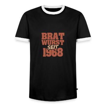 Grillen 1968 - Männer Kontrast-T-Shirt - Schwarz/Weiß - Vorne - AI Model Female 172 light (172cm) & AI Model Male 178 light (178cm)
