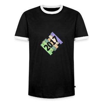 Year 2017 - Men's Ringer Shirt - black/white - Front - AI Model Female 172 light (172cm) & AI Model Male 178 light (178cm)