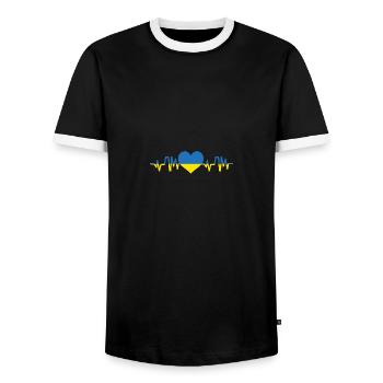 Ukraine heartbeat Stand With Ukraine - Men's Ringer Shirt - black/white - Front - AI Model Female 172 light (172cm) & AI Model Male 178 light (178cm)
