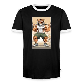 Tigre musculaire en entraînement gym - T-shirt contrasté Homme - noir/blanc - Devant - AI Model Female 172 light (172cm) & AI Model Male 178 light (178cm)