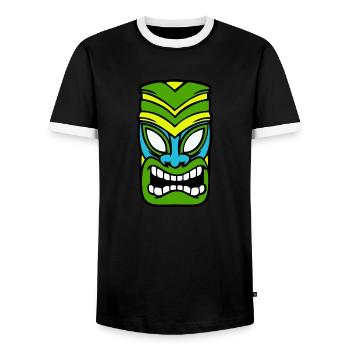 Masque Tiki Hawaii - T-shirt contrasté Homme - noir/blanc - Devant - AI Model Female 172 light (172cm) & AI Model Male 178 light (178cm)