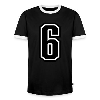 6 - Number 6 - Jersey number two-tone change color - Men's Ringer Shirt - black/white - Front - AI Model Female 172 light (172cm) & AI Model Male 178 light (178cm)