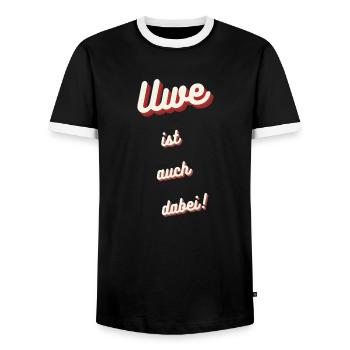 Uwe ist auch dabei! - Männer Kontrast-T-Shirt - Schwarz/Weiß - Vorne - AI Model Female 172 light (172cm) & AI Model Male 178 light (178cm)