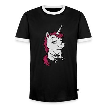 Sedentary little comic unicorn - Men's Ringer Shirt - black/white - Front - AI Model Female 172 light (172cm) & AI Model Male 178 light (178cm)
