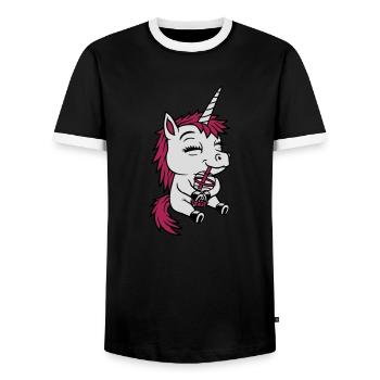 Boba Tea Drinking Unicorn - Men's Ringer Shirt - black/white - Front - AI Model Female 172 light (172cm) & AI Model Male 178 light (178cm)