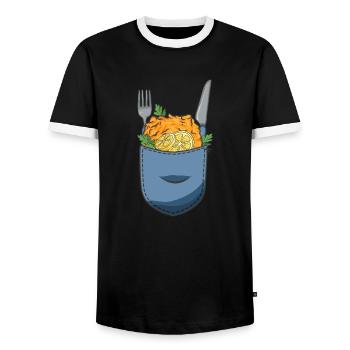 Schnitzel dans votre poche - T-shirt contrasté Homme - noir/blanc - Devant - AI Model Female 172 light (172cm) & AI Model Male 178 light (178cm)