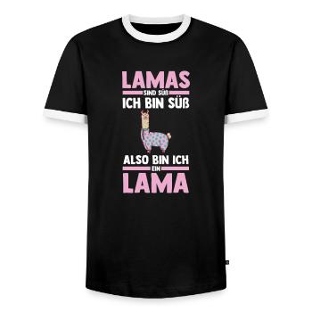 Lama - Männer Kontrast-T-Shirt - Schwarz/Weiß - Vorne - AI Model Female 172 light (172cm) & AI Model Male 178 light (178cm)