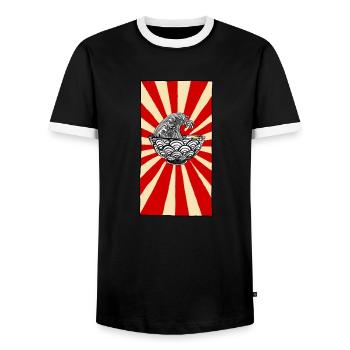 Ramen Manga - Men's Ringer Shirt - black/white - Front - AI Model Female 172 light (172cm) & AI Model Male 178 light (178cm)