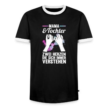Maman et fille - T-shirt contrasté Homme - noir/blanc - Devant - AI Model Female 172 light (172cm) & AI Model Male 178 light (178cm)