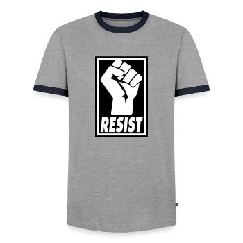 RESIST - Men's Ringer Shirt - grey/navy  - Front - AI Model Female 172 light (172cm) & AI Model Male 178 light (178cm)