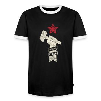 Working class Spoutnik Gagarine Russie Astronaute - T-shirt contrasté Homme - noir/blanc - Devant - AI Model Female 172 light (172cm) & AI Model Male 178 light (178cm)