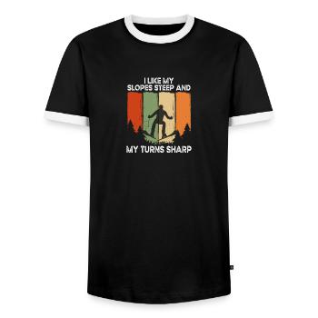 Skiing Slopes Steep Ski Winter Skis - Men's Ringer Shirt - black/white - Front - AI Model Female 172 light (172cm) & AI Model Male 178 light (178cm)