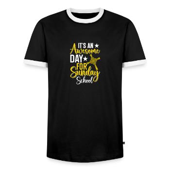 Faithful Servant Christian Sunday School Teacher - Men's Ringer Shirt - black/white - Front - AI Model Female 172 light (172cm) & AI Model Male 178 light (178cm)