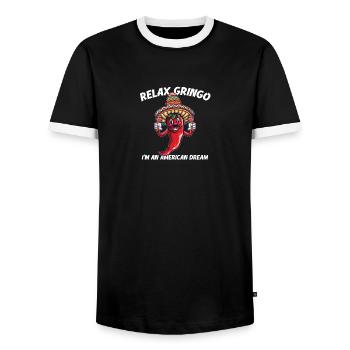 Relax Gringo I'm Almost Legal - Funny Mexican - Men's Ringer Shirt - black/white - Front - AI Model Female 172 light (172cm) & AI Model Male 178 light (178cm)